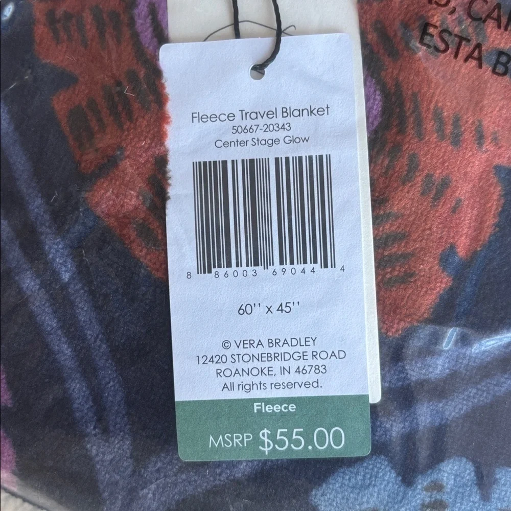 Vera Bradley Fleece Travel Blanket in Center Stage Glow NWT